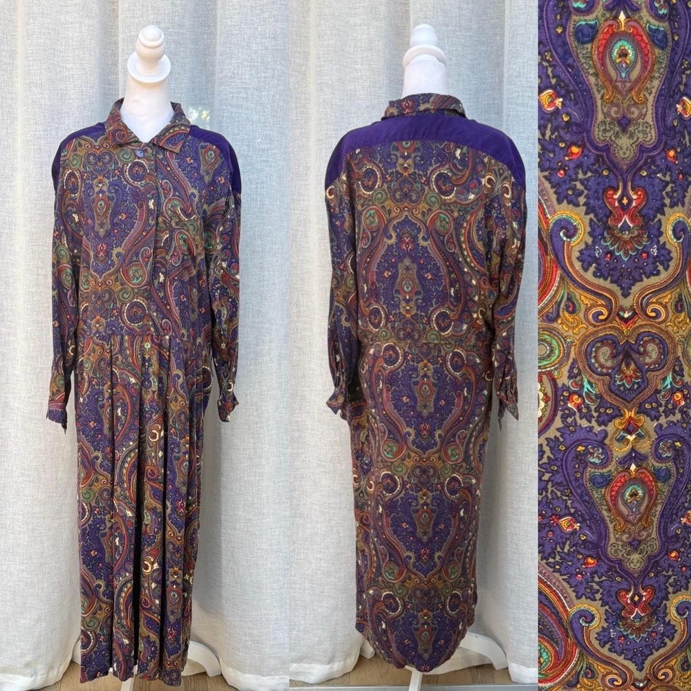 Claudia Barnes purple paisley long sleeve rayon dress